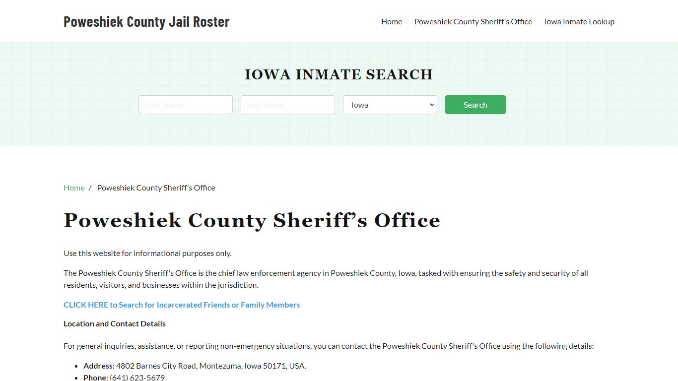 Poweshiek County Sheriff Office, IA, Arrest Warrants Search